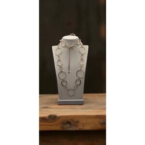 Chico’s Gold-Tone Hammered Circle Link Long Statement Necklace